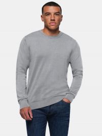 Unisex Baumwoll Pullover in Grau mit Rundhalsausschnitt und Rippbündchen
